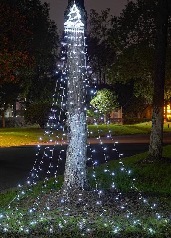 Five-Pointed Star Waterfall LED Ice Stick String Lights—Waterproof Outdoor Garden and Tree Decorations, Christmas Tree Top Lights with Ground Stakes