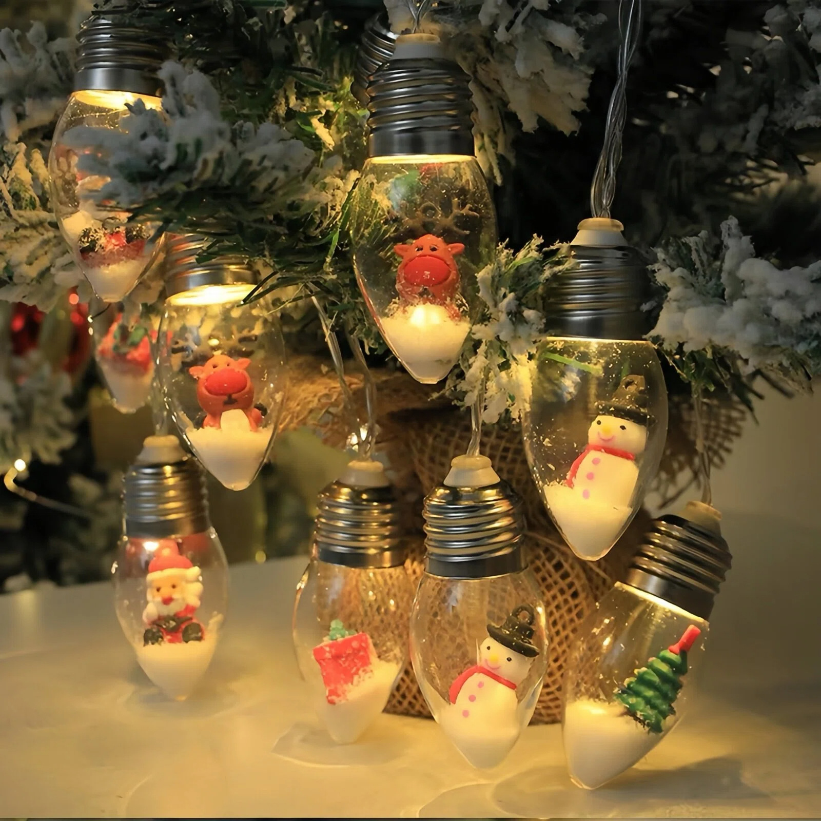 Christmas Snowball String Lights: LED Santa and Snowman Round Ball Light String—Indoor Curtain and Christmas Tree Decorative Lights