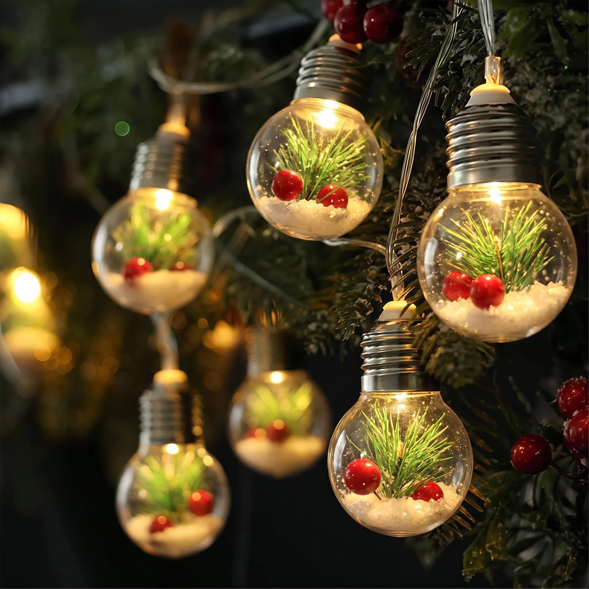 Christmas Snowball String Lights: LED Santa and Snowman Round Ball Light String—Indoor Curtain and Christmas Tree Decorative Lights