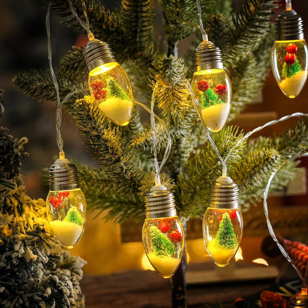 Christmas Snowball String Lights: LED Santa and Snowman Round Ball Light String—Indoor Curtain and Christmas Tree Decorative Lights