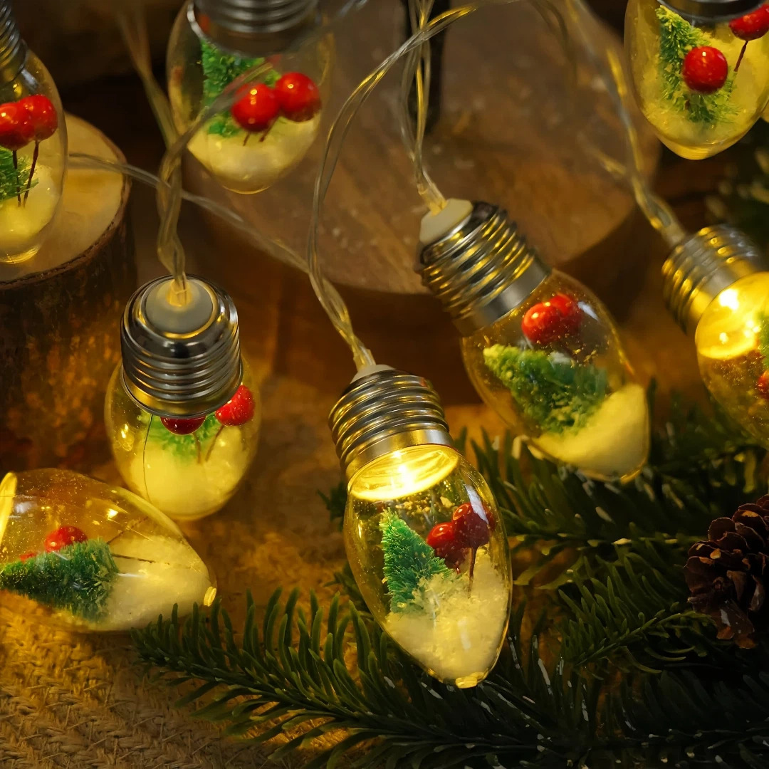Christmas Snowball String Lights: LED Santa and Snowman Round Ball Light String—Indoor Curtain and Christmas Tree Decorative Lights