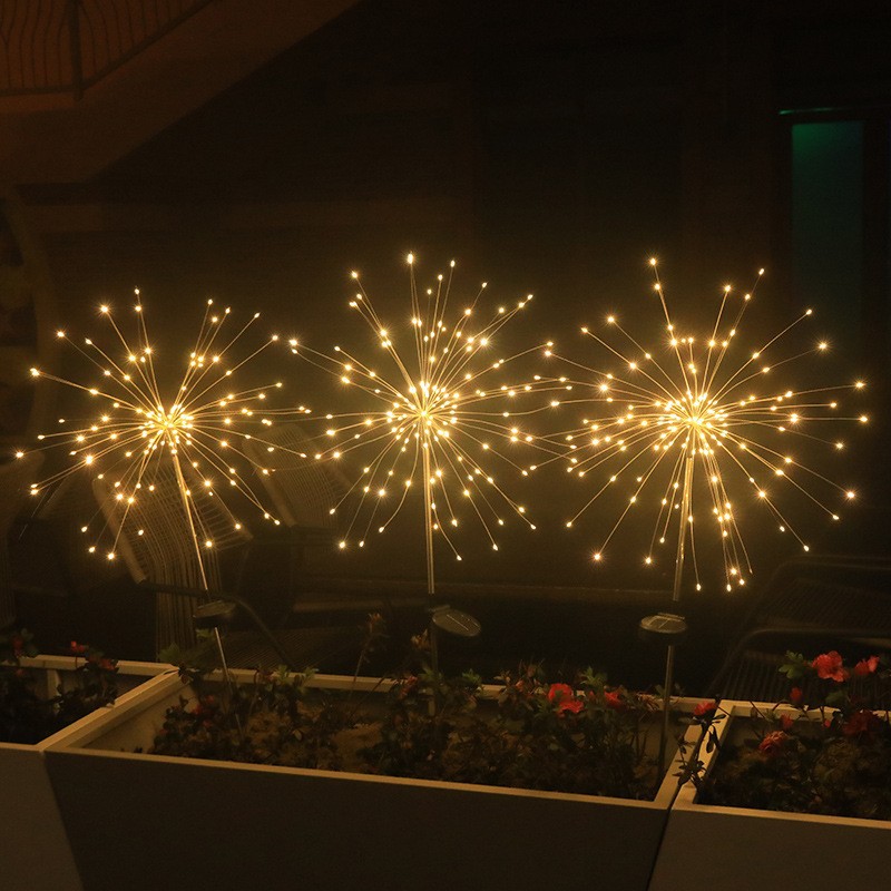 Solar-Powered LED Firework String Lights | Outdoor Waterproof Lawn Stake Lights with Copper Wires | Courtyard and Garden Landscape Christmas Decorative Lights
