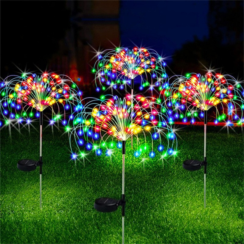 Solar-Powered LED Firework String Lights | Outdoor Waterproof Lawn Stake Lights with Copper Wires | Courtyard and Garden Landscape Christmas Decorative Lights