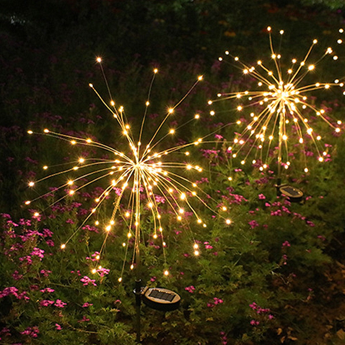 Solar-Powered LED Firework String Lights | Outdoor Waterproof Lawn Stake Lights with Copper Wires | Courtyard and Garden Landscape Christmas Decorative Lights