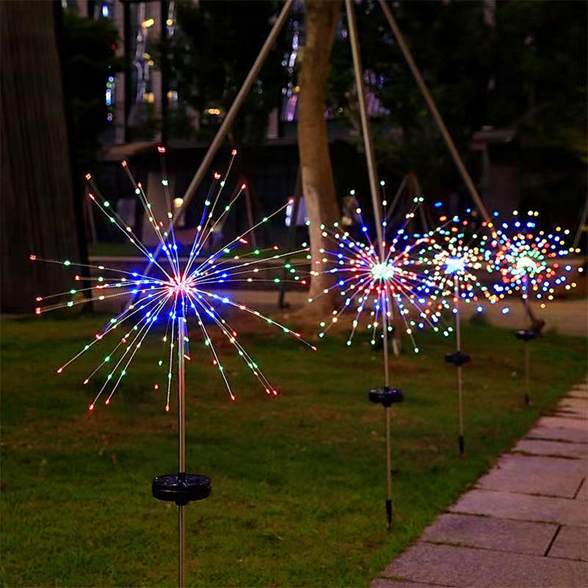 Solar-Powered LED Firework String Lights | Outdoor Waterproof Lawn Stake Lights with Copper Wires | Courtyard and Garden Landscape Christmas Decorative Lights