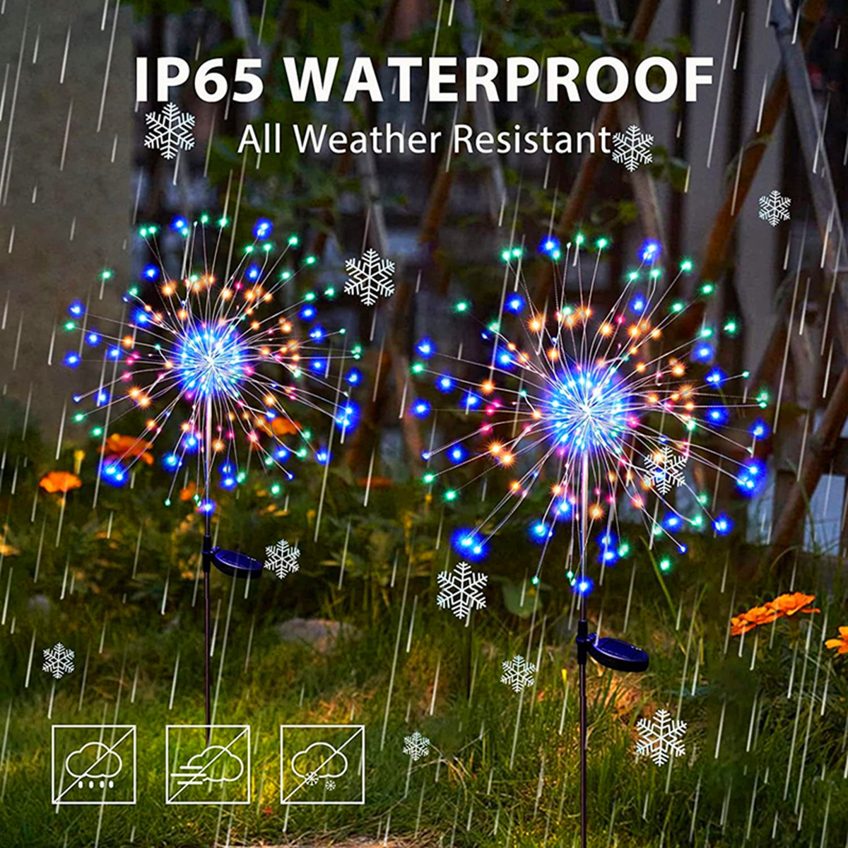 Solar-Powered LED Firework String Lights | Outdoor Waterproof Lawn Stake Lights with Copper Wires | Courtyard and Garden Landscape Christmas Decorative Lights