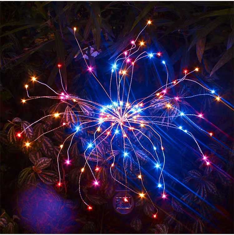 Solar-Powered LED Firework String Lights | Outdoor Waterproof Lawn Stake Lights with Copper Wires | Courtyard and Garden Landscape Christmas Decorative Lights