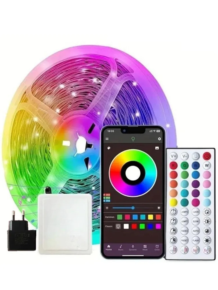 RGB 5050 LED Bluetooth App-Controlled Light Strip, 12V, 30 LEDs/meter, Music-Synced Ambient Color-Changing Light Strip for Bedroom and Bar Decor