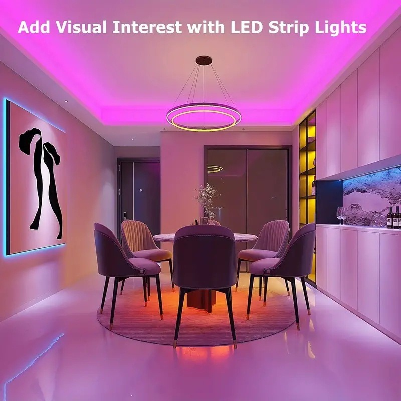 RGB 5050 LED Bluetooth App-Controlled Light Strip, 12V, 30 LEDs/meter, Music-Synced Ambient Color-Changing Light Strip for Bedroom and Bar Decor