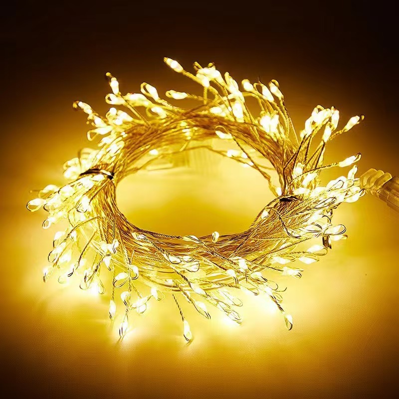 Christmas Fairy Wreath String Lights: LED Copper Wire Firework Cluster Lights—Doorway and Fireplace Wreath Decorative Ambiance Lights