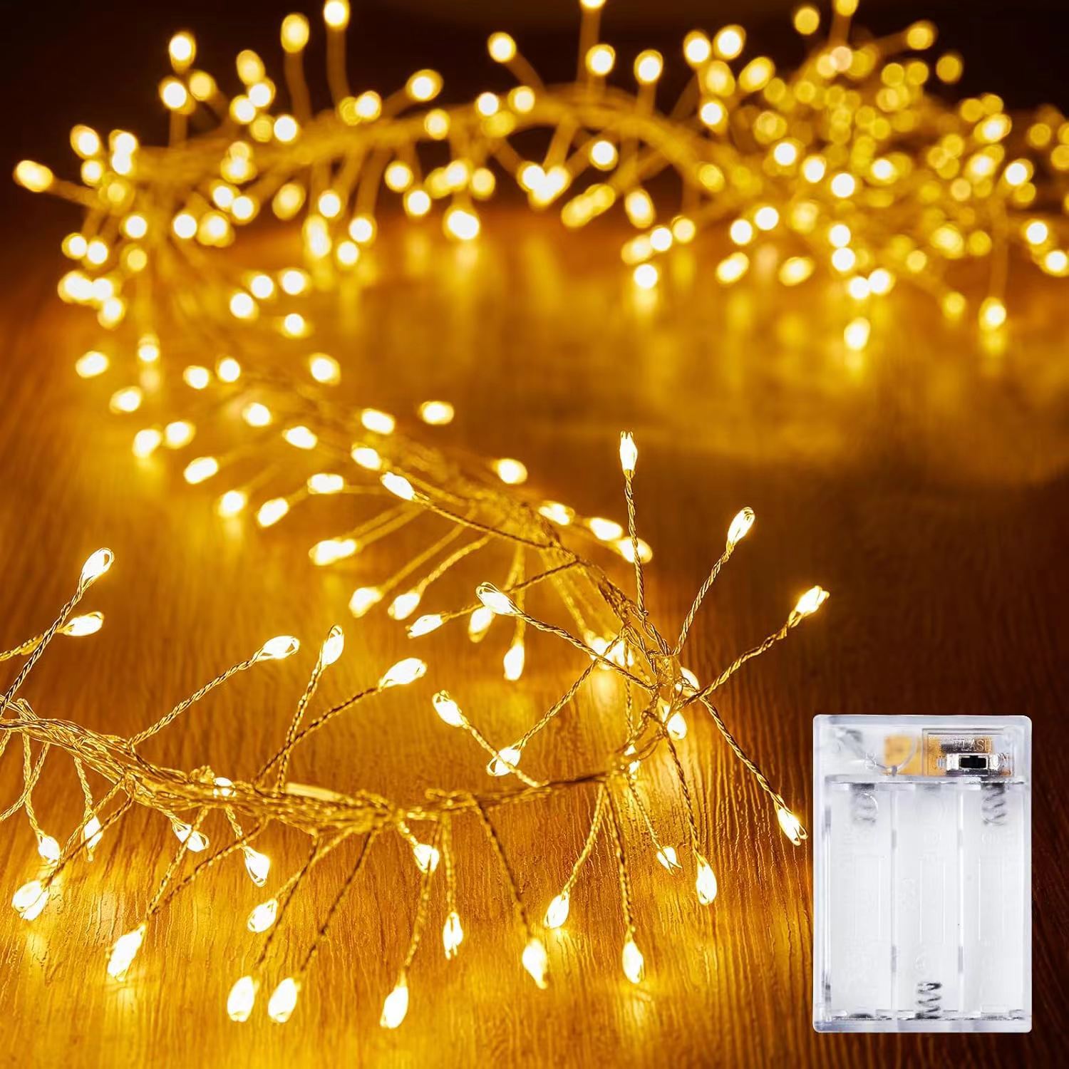 Christmas Fairy Wreath String Lights: LED Copper Wire Firework Cluster Lights—Doorway and Fireplace Wreath Decorative Ambiance Lights