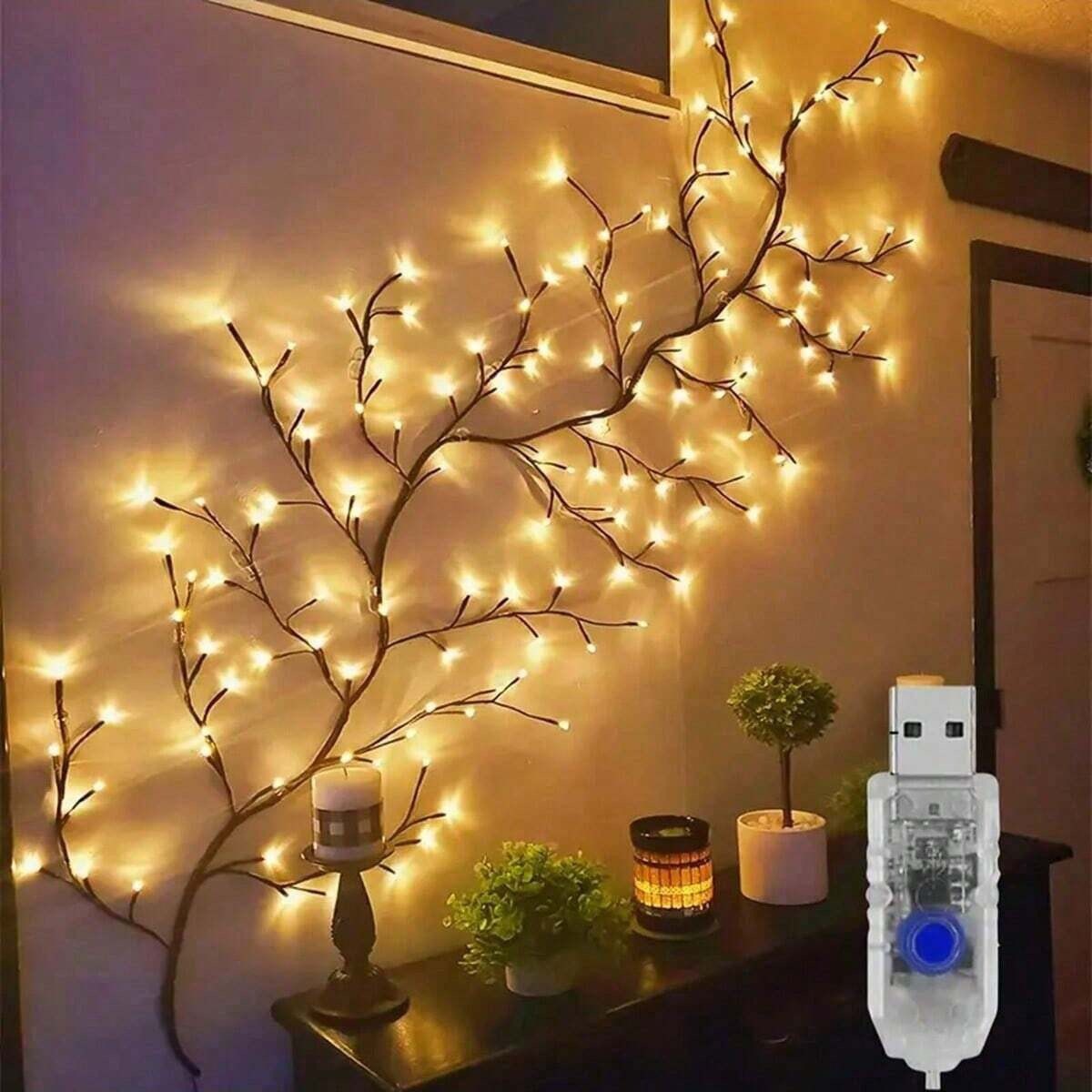 144-Light LED Vine and Branch Lights | Indoor Wall-Mounted Decorative Vine and Baby's Breath Ambiance Lights | Decorative Wall-Mounted String Lights for Bedrooms and Living Rooms