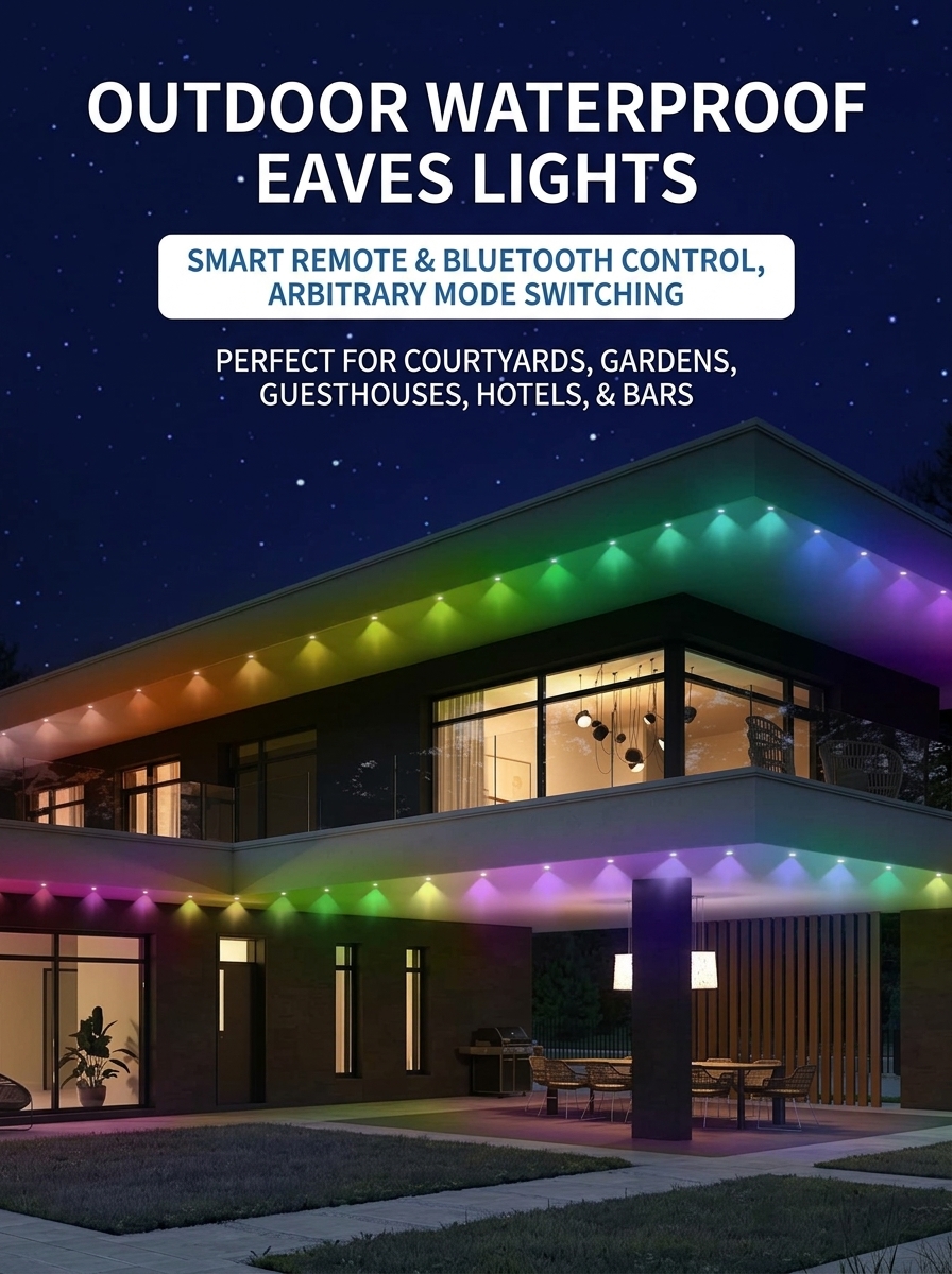 Bluetooth RGBIC Color-Changing Eave String Lights—Smart App-Controlled Music-Synced Roof Decorative Lights