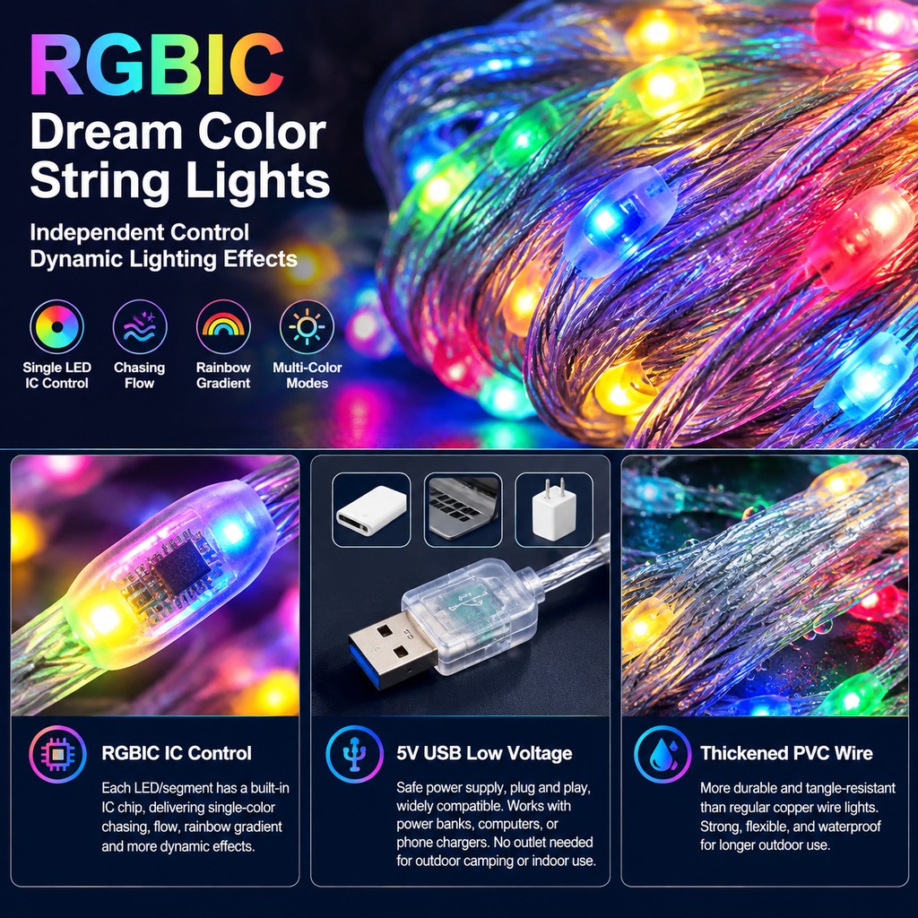 Prismatic USB Leather-Cord String Lights: 5V Outdoor "Starry Sky" LED Strip Lights