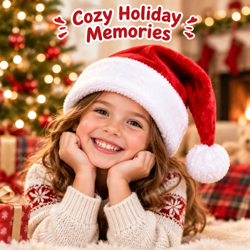 Kids Christmas Santa Hat, Soft Plush Santa Claus Hat with Fl