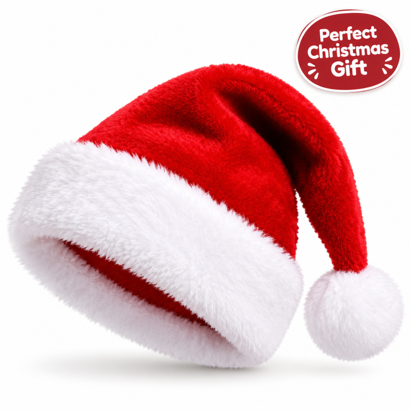 Kids Christmas Santa Hat, Soft Plush Santa Claus Hat with Fl