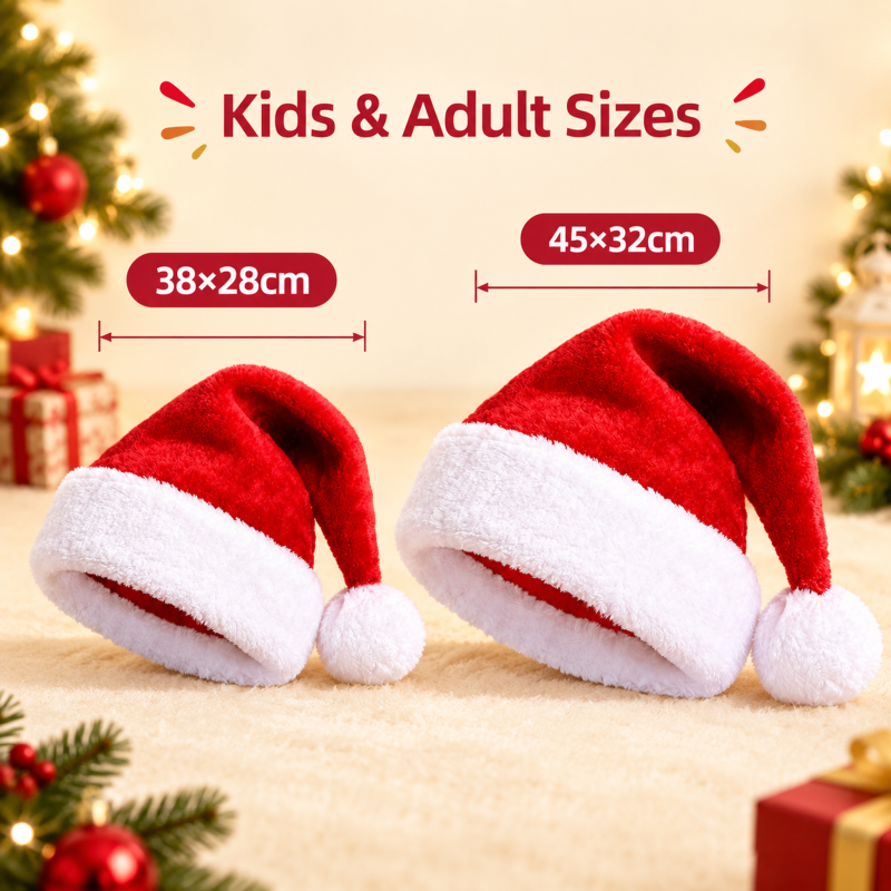 Kids Christmas Santa Hat, Soft Plush Santa Claus Hat with Fl