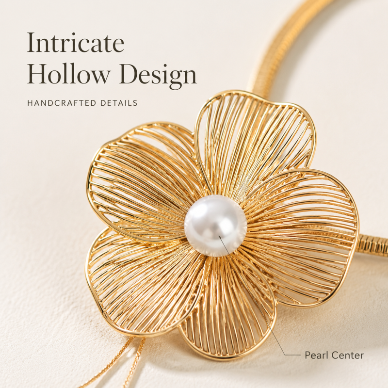 Elegant Flower Pearl Necklace & Earrings Set for Women