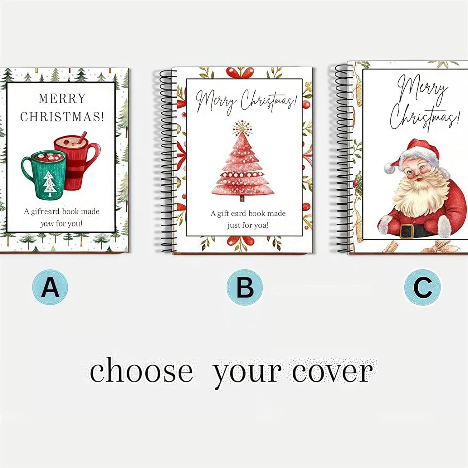 Christmas Gift Card Book, DIY Spiral-Bound Christmas Gift Card Book, 5x7-inch Colorful Designs, Personalized Christmas Gift, Perfect for Family, Holidays, and Parties