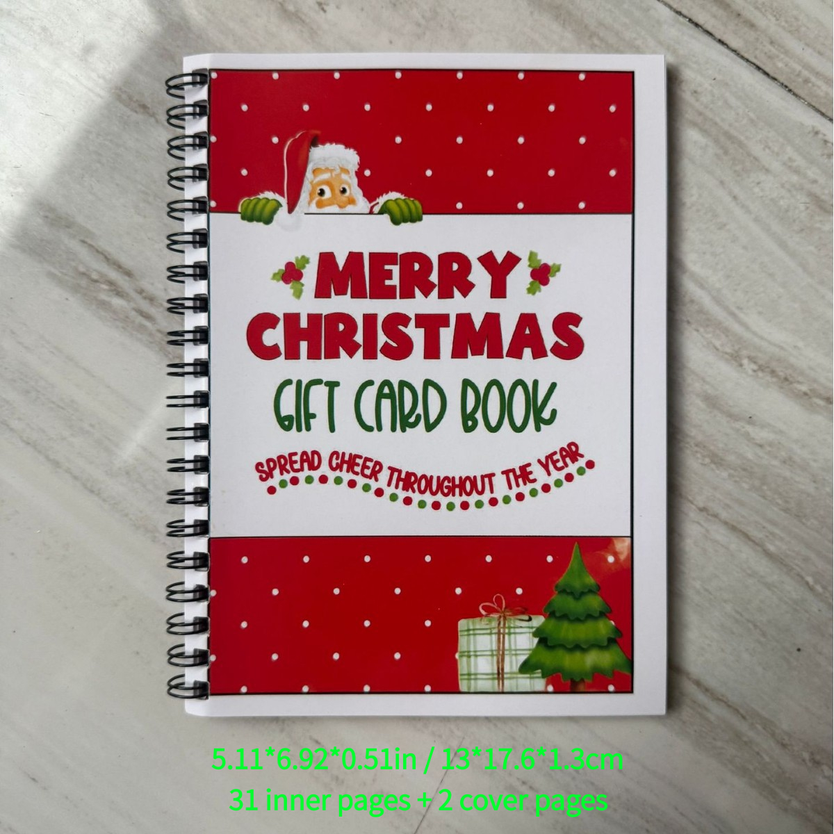 Christmas Gift Card Book, DIY Spiral-Bound Christmas Gift Card Book, 5x7-inch Colorful Designs, Personalized Christmas Gift, Perfect for Family, Holidays, and Parties