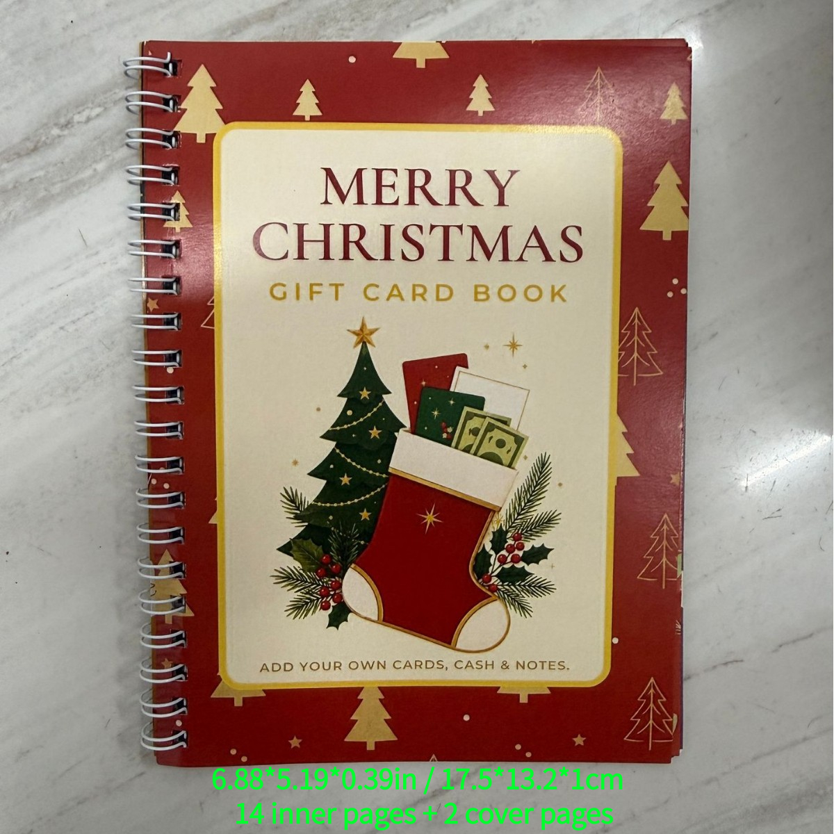 Christmas Gift Card Book, DIY Spiral-Bound Christmas Gift Card Book, 5x7-inch Colorful Designs, Personalized Christmas Gift, Perfect for Family, Holidays, and Parties
