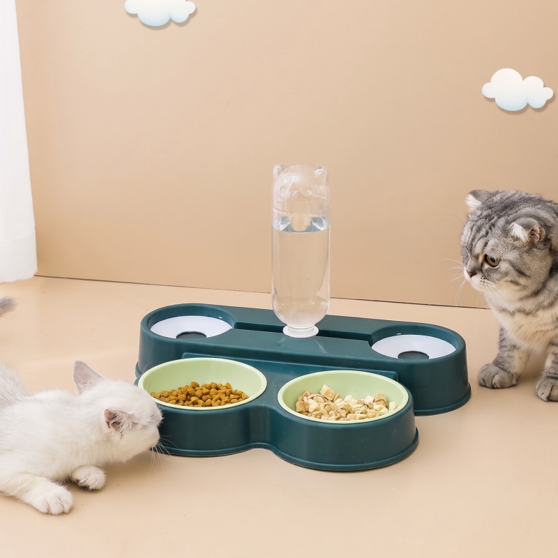 Plastic Cat and Dog Bowls, Automatic Water and Food Dispensers, Neck-Protecting Cat Food Bowls, Pet Bowls, Double-Bowl Sets, Pet Supplies
