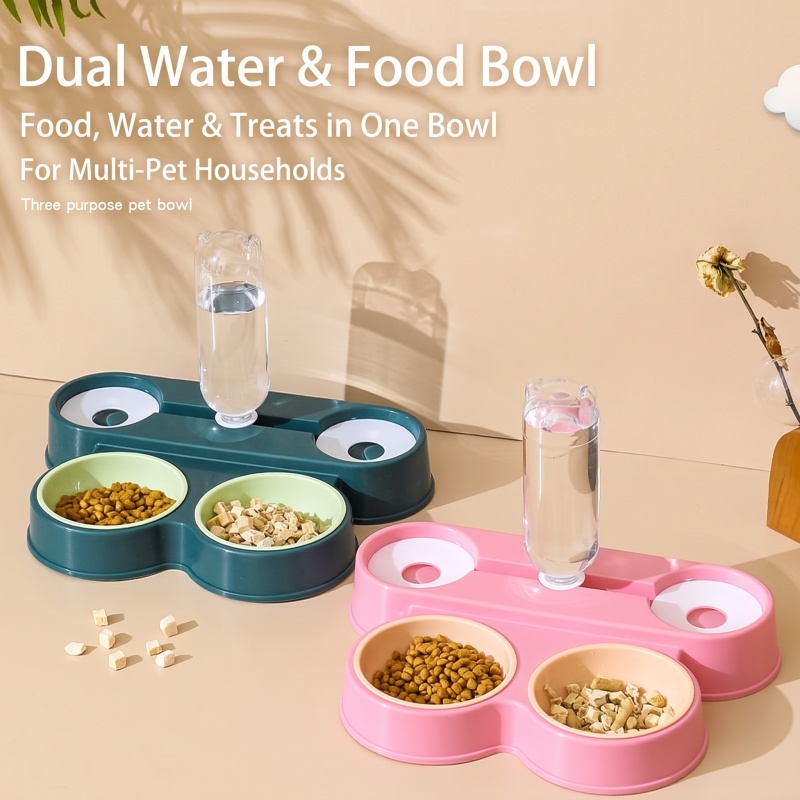 Plastic Cat and Dog Bowls, Automatic Water and Food Dispensers, Neck-Protecting Cat Food Bowls, Pet Bowls, Double-Bowl Sets, Pet Supplies